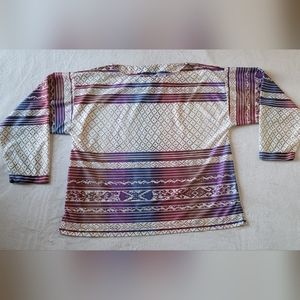 Rare 70s Geo Striped Groovy Colored Long Sleeve Top Buttoned Shoulder Detail